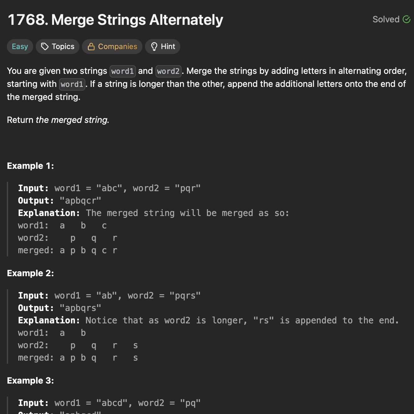 LC: 1768: Merge Strings Alternatively